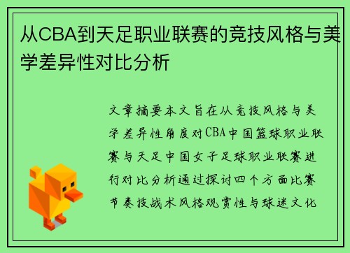 从CBA到天足职业联赛的竞技风格与美学差异性对比分析